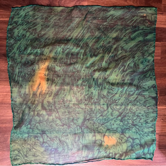 Sheer Green Abstract Print Square Scarf - Picture 3 of 5